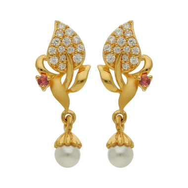 Trendy Leaf Design Gold Earring With Beads